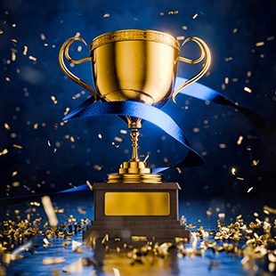 trophy with confetti