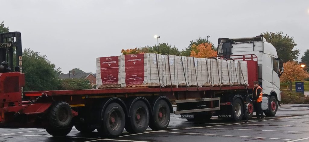 lorry with the 15,000 brick donation